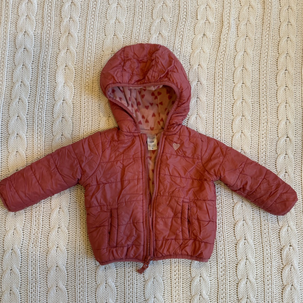 Simple Joys by Carters Pink Quilted Jacket with Heart Lining